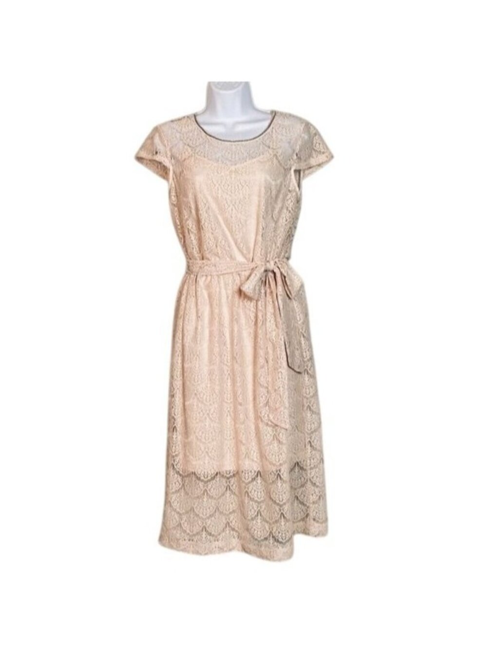 Jessica Simpson Size 10 Pastel Peach Lace Dress With Tie Waist & Keyhole Back Cl